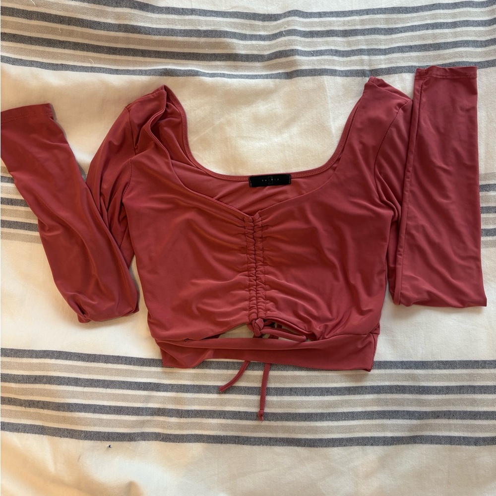 SHEIN Ruched Long Sleeve Top in Rose